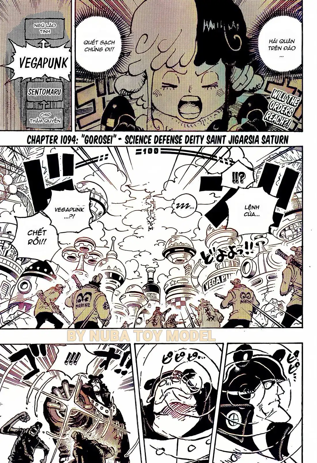 One Piece Chương 1094 bắt đầu với một bước ngoặt bất ngờ khi tất cả Pacifistas, dưới sự chỉ huy của Atlas, tiến hành một cuộc tấn công dữ dội chống lại Hải quân. 